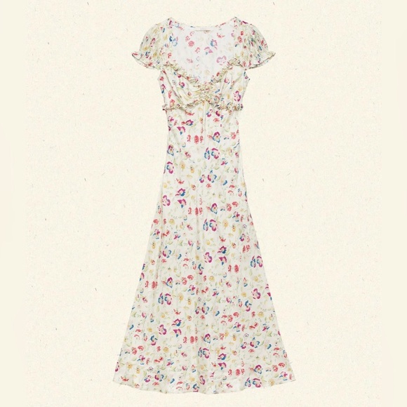 NEW DOEN Valerine SIlk Blend Dress Windswept Blooms Cream Floral | US XS - Picture 6 of 17